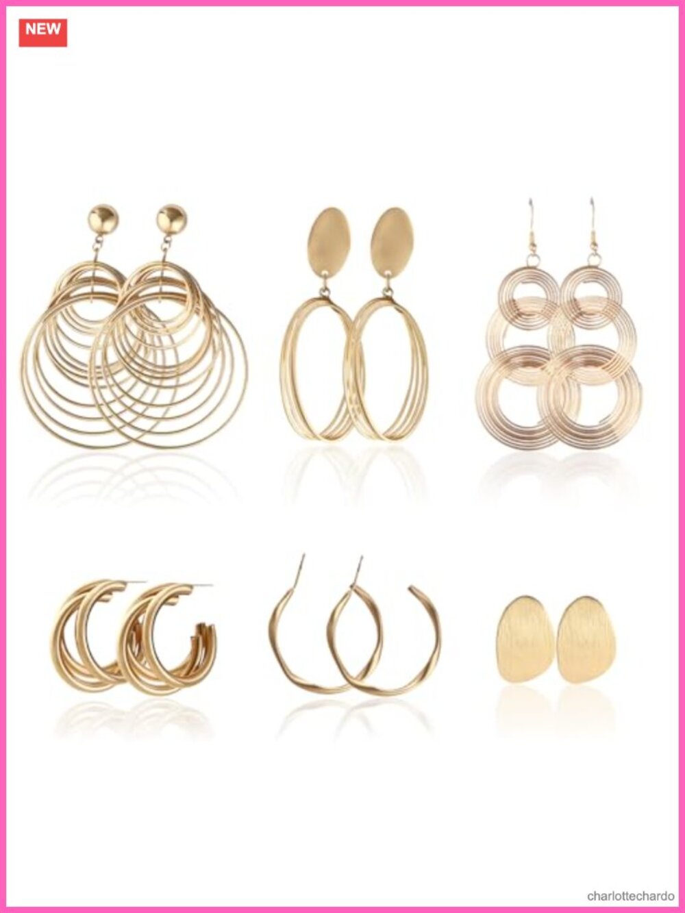 6 Pairs Hoop Earrings Set Geometric Dangle Drop Gold Plated Punk Trendy